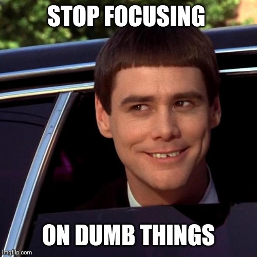 Dumb Things | STOP FOCUSING; ON DUMB THINGS | image tagged in dumb and dumber,funny memes | made w/ Imgflip meme maker