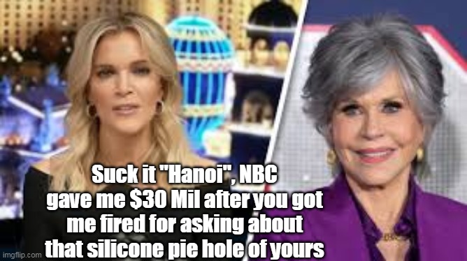 Suck it "Hanoi", NBC gave me $30 Mil after you got me fired for asking about that silicone pie hole of yours | made w/ Imgflip meme maker