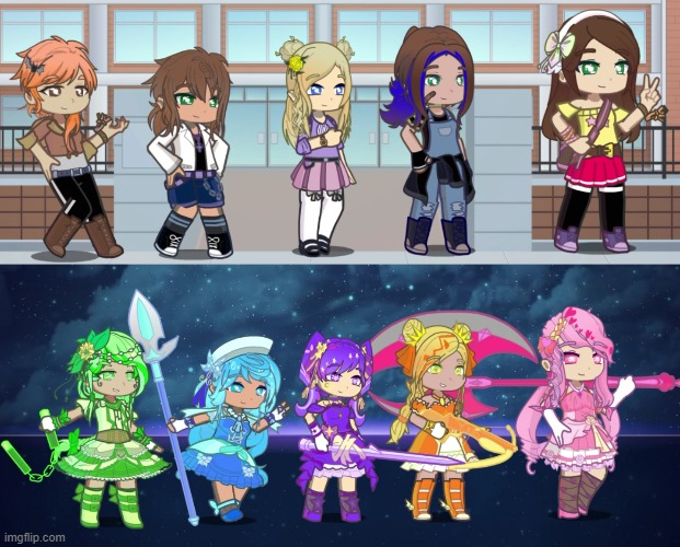 Finally finished making all of the members of my magical girl team Cosmellas Knights | image tagged in gacha,ocs,magical girls | made w/ Imgflip meme maker