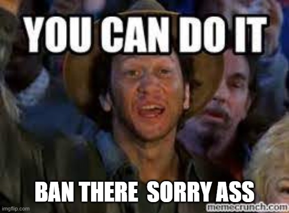 you can do it | BAN THERE  SORRY ASS | image tagged in you can do it | made w/ Imgflip meme maker