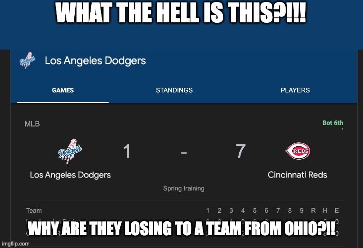 lord why is a skibidi baseball team from ohio beating the dodgers | image tagged in mlb baseball,los angeles dodgers | made w/ Imgflip meme maker