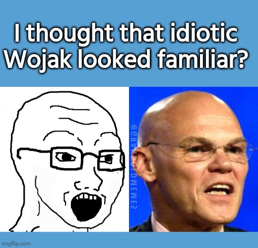 Stupid wojak looks like James Carville | I thought that idiotic Wojak looked familiar? | image tagged in light blue sucks,wojak,stupid people | made w/ Imgflip meme maker