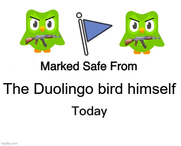 Marked Safe From | The Duolingo bird himself | image tagged in memes,marked safe from | made w/ Imgflip meme maker