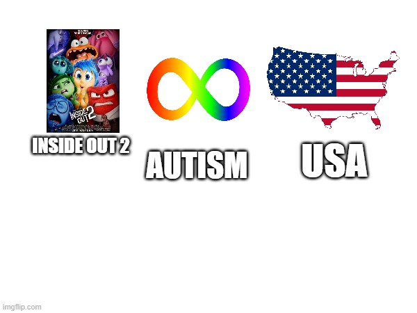 inside out 2, autism and usa | AUTISM; USA; INSIDE OUT 2 | image tagged in inside out 2,autism,usa,united states,united states of america,inside out | made w/ Imgflip meme maker