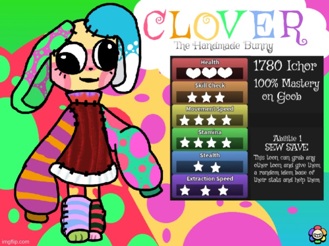 CLOVER!!! (2th Dandys world Oc) | image tagged in clover the handmade bunny,normal toon | made w/ Imgflip meme maker