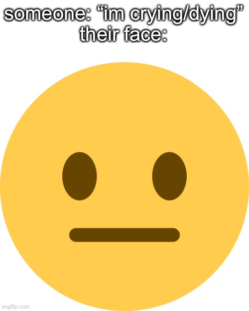 Neutral Emoji | someone: “im crying/dying”
their face: | image tagged in neutral emoji | made w/ Imgflip meme maker