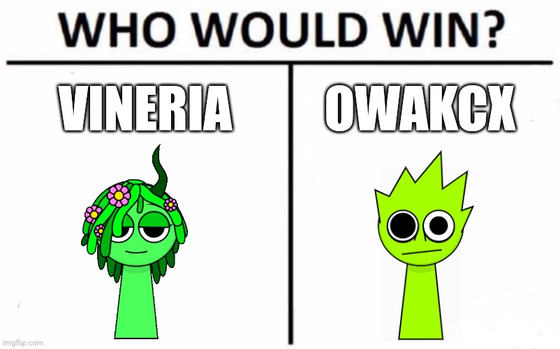 I think that Vineria could beat OWAKCX in a battle | VINERIA; OWAKCX | image tagged in memes,who would win | made w/ Imgflip meme maker