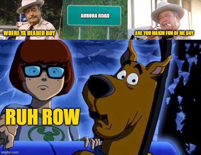 Scooby in trouble | ARE YOU MAKIN FUN OF ME BOY; WHERE YA HEADED BOY; RUH ROW | image tagged in scooby doo surprised | made w/ Imgflip meme maker