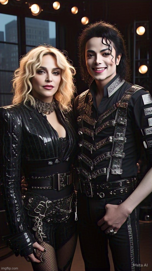 Ai iKons | image tagged in fashion,madonna,michael jackson,ai art,meta ai,brian einersen | made w/ Imgflip meme maker