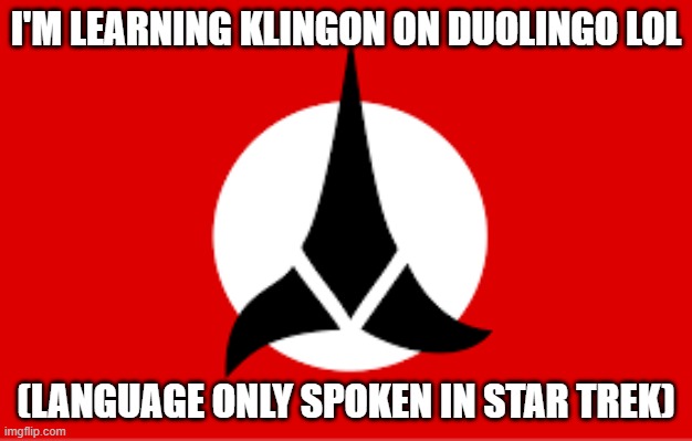 I can't beleive i found this | I'M LEARNING KLINGON ON DUOLINGO LOL; (LANGUAGE ONLY SPOKEN IN STAR TREK) | image tagged in duolingo,aliens,star trek | made w/ Imgflip meme maker