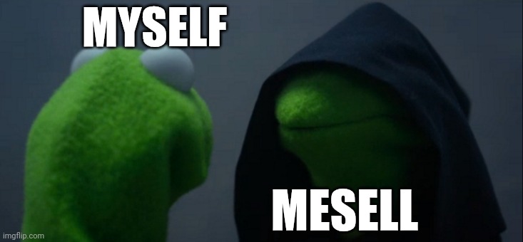 Evil Kermit | MYSELF; MESELL | image tagged in memes,evil kermit | made w/ Imgflip meme maker