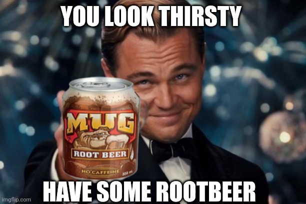 Roo beer | YOU LOOK THIRSTY; HAVE SOME ROOTBEER | image tagged in memes,leonardo dicaprio cheers | made w/ Imgflip meme maker