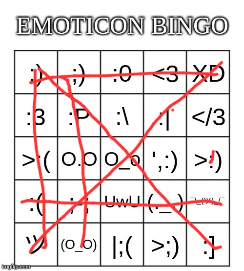 emoticon bingo | image tagged in emoticon bingo | made w/ Imgflip meme maker