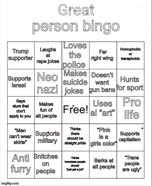 capitalism alows me to play peak indy games. sure its stinky sometimes but its better than nothing | image tagged in great person bingo | made w/ Imgflip meme maker