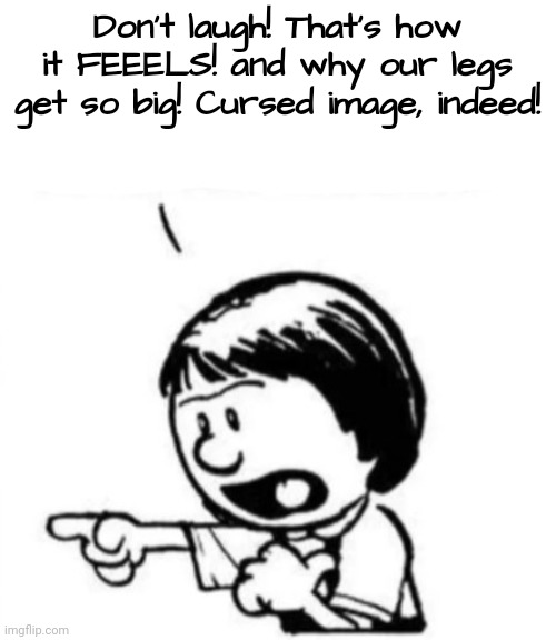 Susie yelling at Calvin | Don't laugh! That's how it FEEELS! and why our legs get so big! Cursed image, indeed! | image tagged in susie yelling at calvin | made w/ Imgflip meme maker