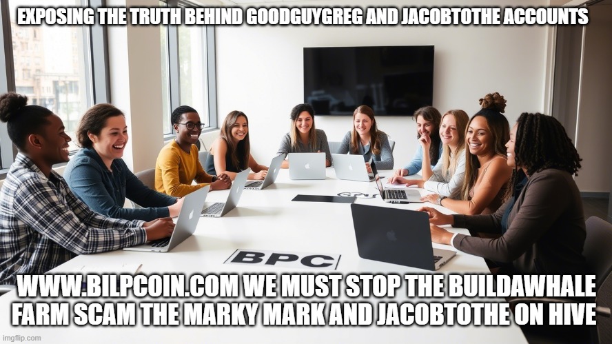 EXPOSING THE TRUTH BEHIND GOODGUYGREG AND JACOBTOTHE ACCOUNTS; WWW.BILPCOIN.COM WE MUST STOP THE BUILDAWHALE FARM SCAM THE MARKY MARK AND JACOBTOTHE ON HIVE | made w/ Imgflip meme maker