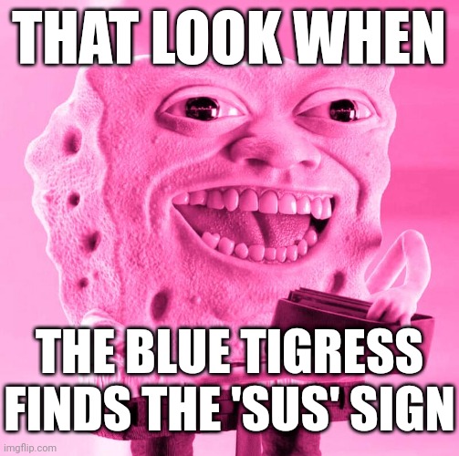 Lol | THAT LOOK WHEN; THE BLUE TIGRESS FINDS THE 'SUS' SIGN | image tagged in shitpost | made w/ Imgflip meme maker