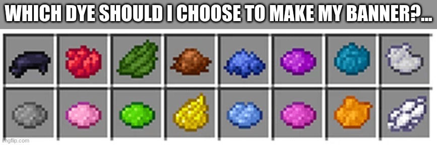 Just a suggestion… | WHICH DYE SHOULD I CHOOSE TO MAKE MY BANNER?... | image tagged in minecraft,colours | made w/ Imgflip meme maker