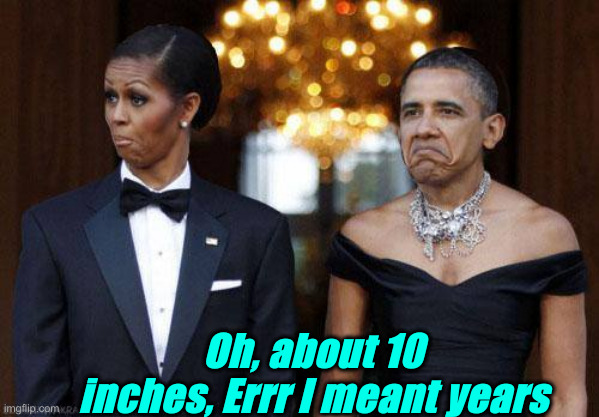 Barack and Michelle | Oh, about 10 inches, Errr I meant years | image tagged in barack and michelle | made w/ Imgflip meme maker