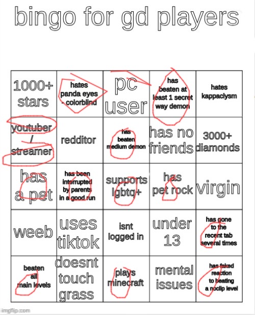 gd bingo | image tagged in gd bingo | made w/ Imgflip meme maker