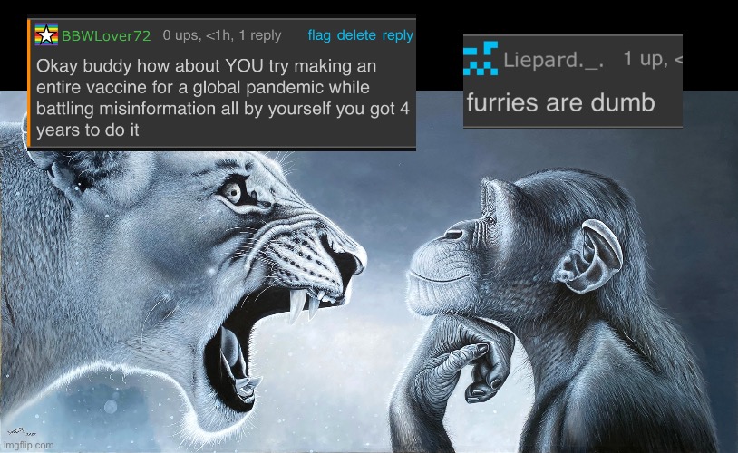 Lion Roars at monkey | image tagged in lion roars at monkey | made w/ Imgflip meme maker
