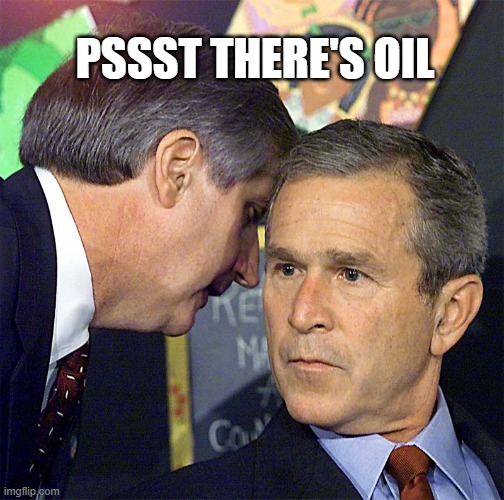 oil | PSSST THERE'S OIL | image tagged in bush learning about 9/11 | made w/ Imgflip meme maker