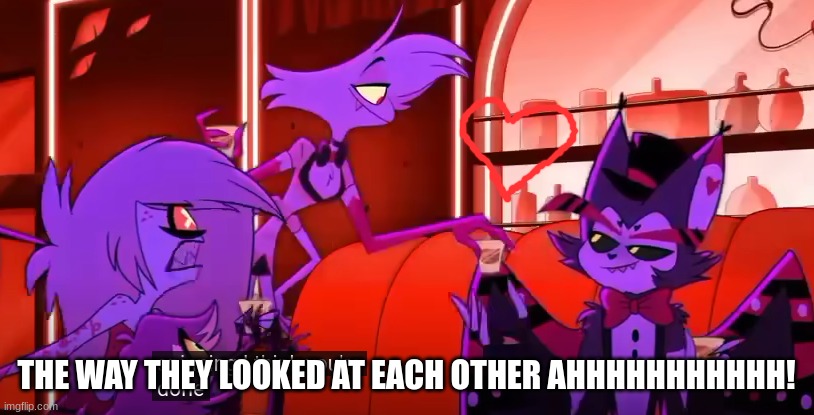 huskerdust 4L | THE WAY THEY LOOKED AT EACH OTHER AHHHHHHHHHHH! | image tagged in huskerdust,hazbin hotel,hh,husk,angel dust,angelhusk | made w/ Imgflip meme maker