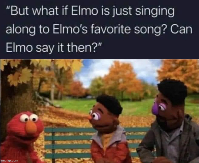 Elmo learns that he can't say some words | image tagged in dark humor | made w/ Imgflip meme maker