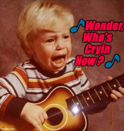 Guitar crying kid | ?Wonder, Who's Cryin Now ? ? | image tagged in guitar crying kid | made w/ Imgflip meme maker