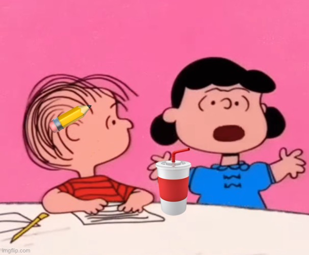 Table Read | ✏️; 🥤 | image tagged in pop art,emooji art,peanuts,lucy,linus,brian einersen | made w/ Imgflip meme maker