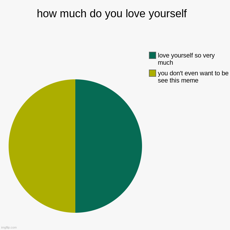 HoW mUcH dO yOu LoVe YoUrSeLf | how much do you love yourself  | you don't even want to be see this meme , love yourself so very much | image tagged in charts,pie charts | made w/ Imgflip chart maker