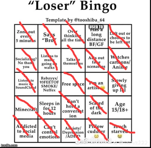 guess I'm a loser then | USED TO | image tagged in loser bingo | made w/ Imgflip meme maker