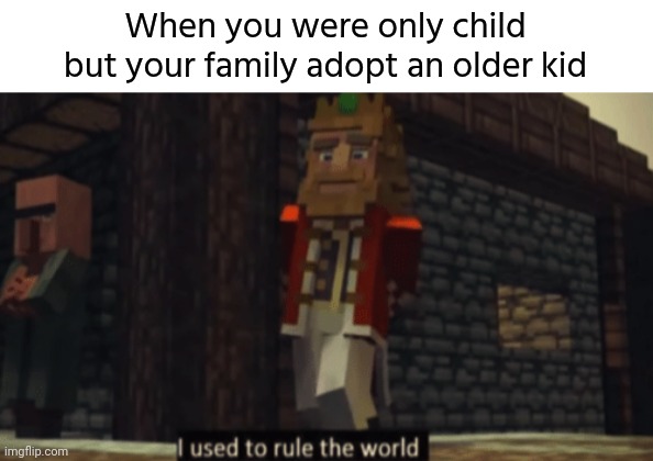 I used to rule the world | When you were only child but your family adopt an older kid | image tagged in i used to rule the world | made w/ Imgflip meme maker