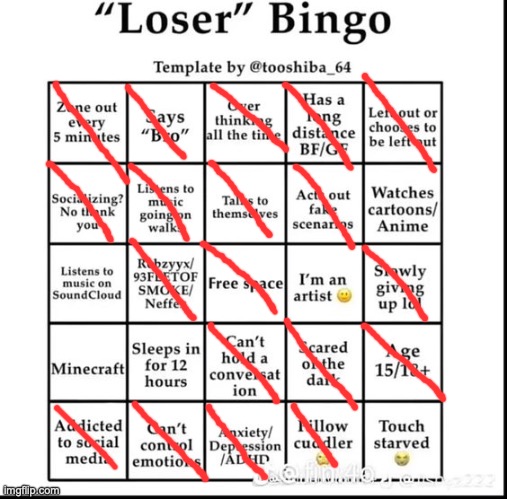 loser bingo | image tagged in loser bingo | made w/ Imgflip meme maker