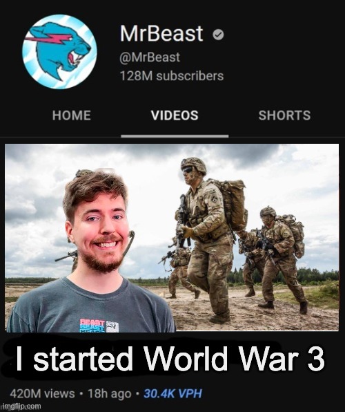 World War 3 | I started World War 3 | image tagged in mrbeast thumbnail template | made w/ Imgflip meme maker