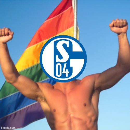 schalke meme | image tagged in gay guy in front of flag | made w/ Imgflip meme maker