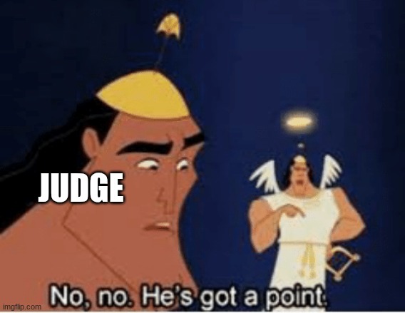 No, no. He's got a point | JUDGE | image tagged in no no he's got a point | made w/ Imgflip meme maker