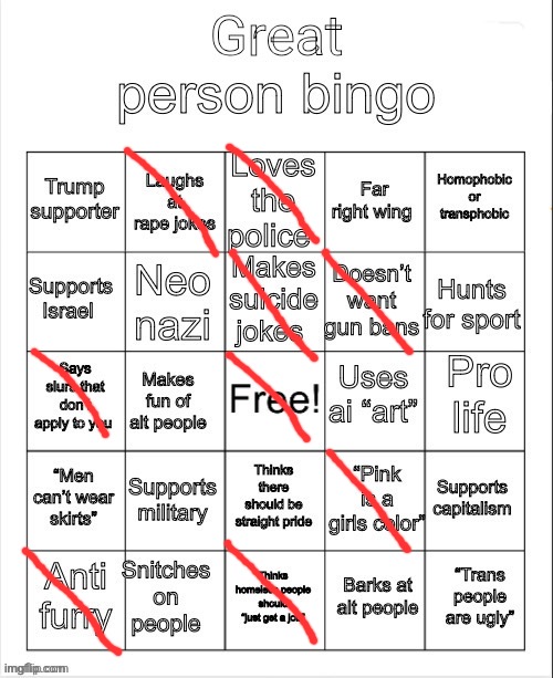 great person bingo | image tagged in great person bingo | made w/ Imgflip meme maker