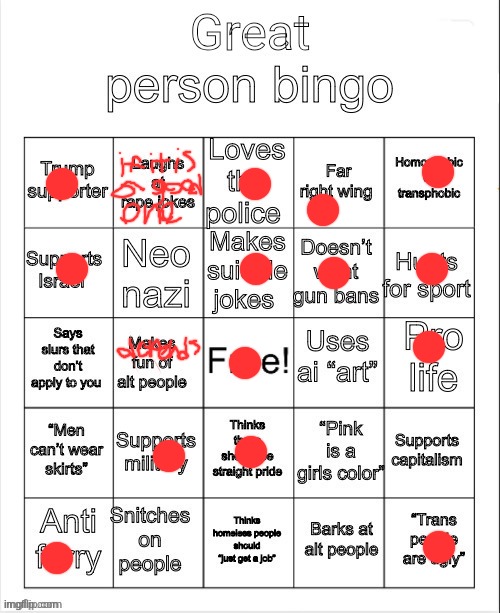 can you kill me now | image tagged in great person bingo | made w/ Imgflip meme maker