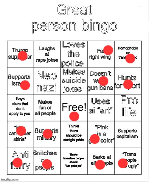 great person bingo | image tagged in great person bingo | made w/ Imgflip meme maker