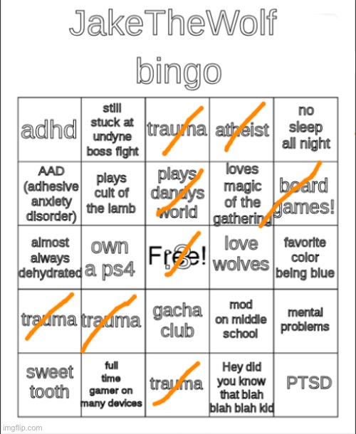 JakeTheWolf bingo | image tagged in jakethewolf bingo | made w/ Imgflip meme maker