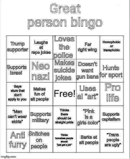 ass | image tagged in great person bingo | made w/ Imgflip meme maker