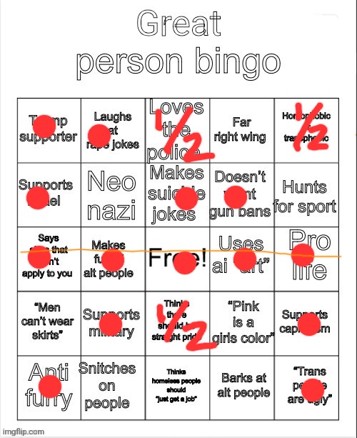 fine ill dew it (prepares to be canceled) | image tagged in great person bingo | made w/ Imgflip meme maker