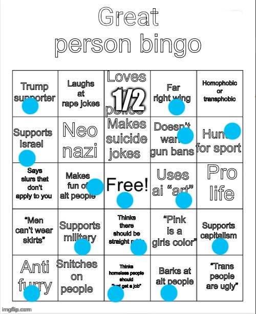 *prepared to be killed by MSMG* | 1/2 | image tagged in great person bingo | made w/ Imgflip meme maker