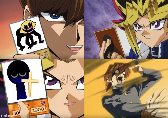 Respect the one who died for us. | image tagged in yugioh card flip,sprunki,fnf | made w/ Imgflip meme maker