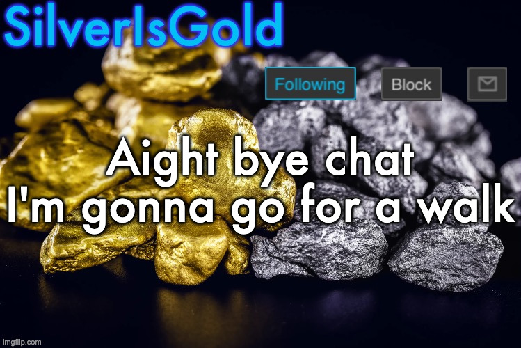 Cya in like 20 minutes | Aight bye chat I'm gonna go for a walk | image tagged in silver s nostalgia template | made w/ Imgflip meme maker