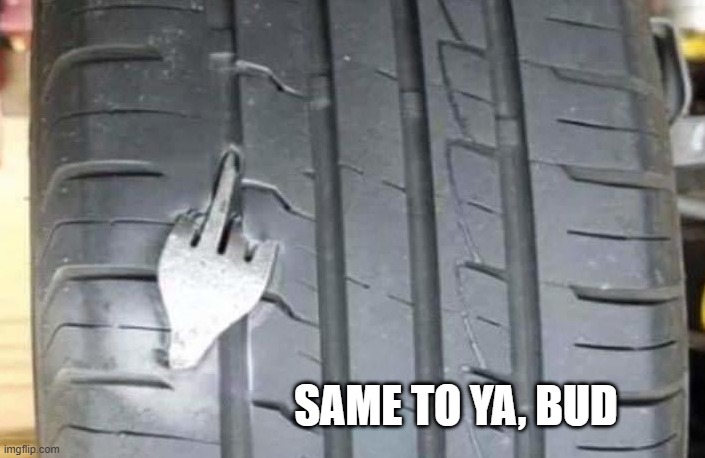 Really? | SAME TO YA, BUD | image tagged in flat,tire,fork | made w/ Imgflip meme maker