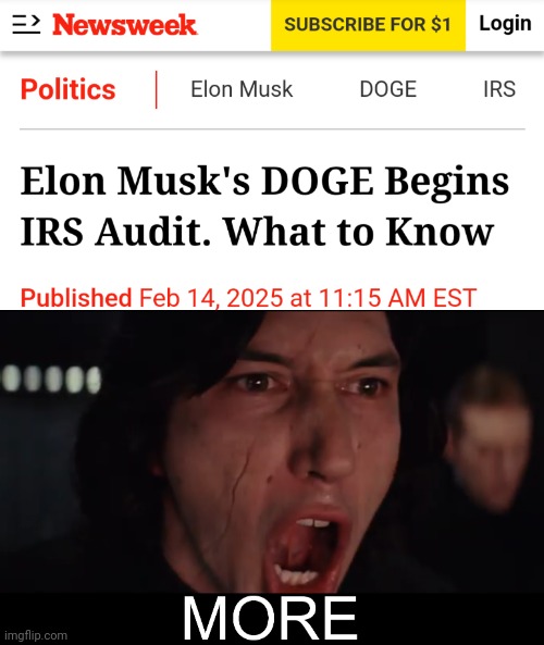 More audits of gov, please | image tagged in kylo ren more,leftists,democrats,liberals | made w/ Imgflip meme maker