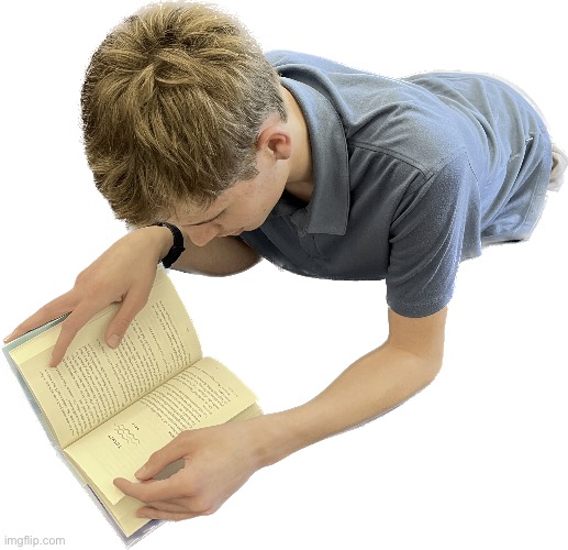 A goofy ahh sticker from my gc of my friend really into a book | made w/ Imgflip meme maker