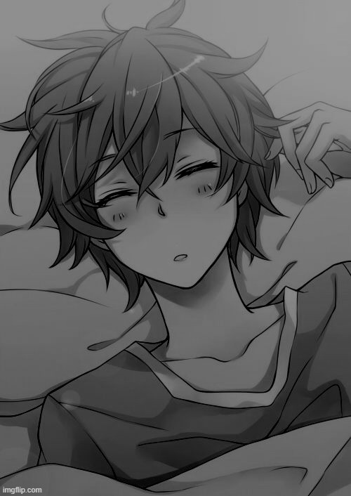 Cute anime boy sleeping greyscaled | image tagged in cute anime boy sleeping | made w/ Imgflip meme maker